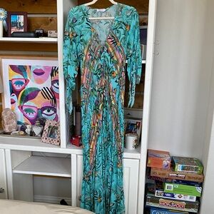 Johnny Was Teal and Orange Long Sleeve Dress